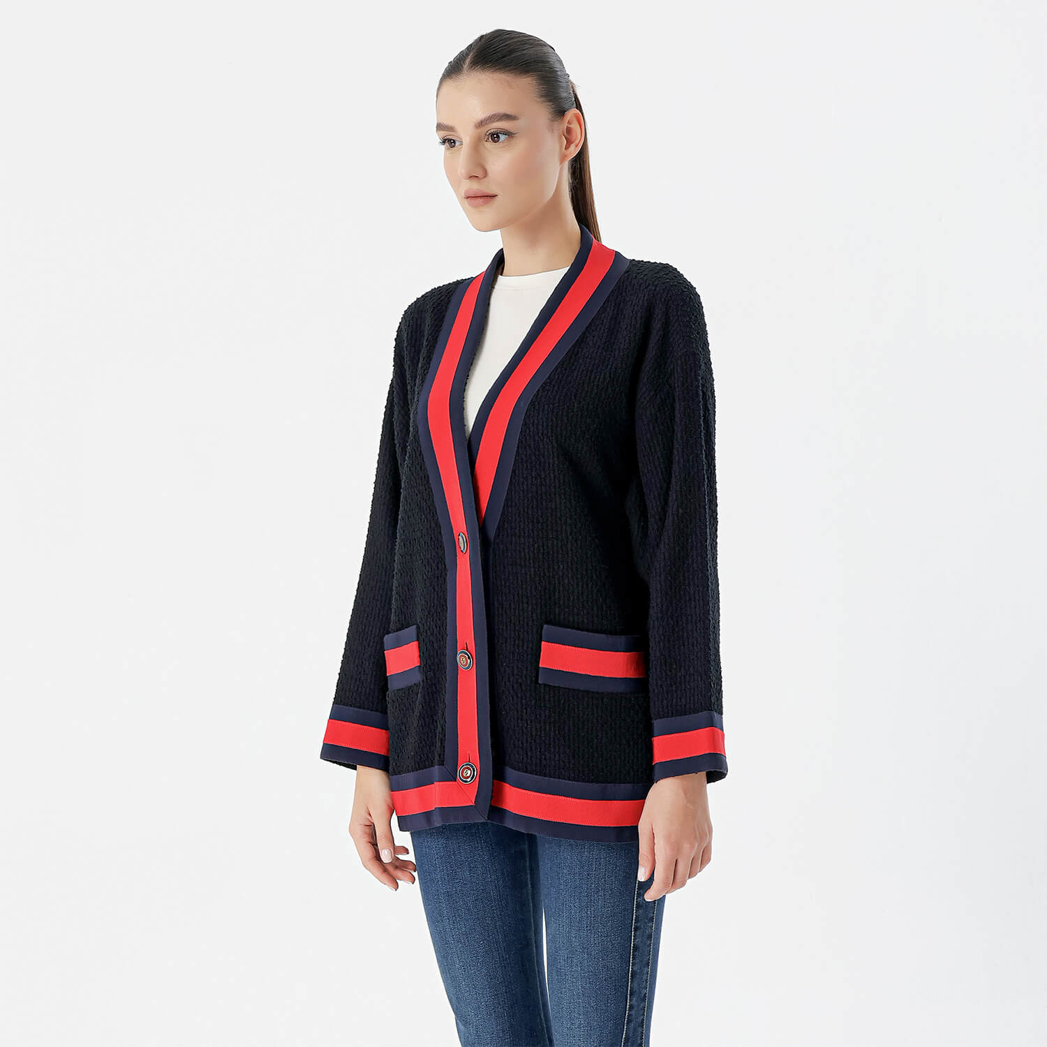 Gucci - Black Web Striped Long Cardigan